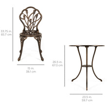 Load image into Gallery viewer, 3-Piece Cast Aluminum Patio Bistro Furniture Set w/ Antique Copper Finish
