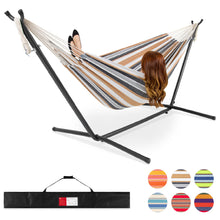 Load image into Gallery viewer, 2-Person Brazilian-Style Double Hammock w/ Carrying Bag and Steel Stand
