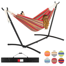 Load image into Gallery viewer, 2-Person Brazilian-Style Double Hammock w/ Carrying Bag and Steel Stand
