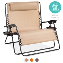 Load image into Gallery viewer, 2-Person Double Wide Zero Gravity Chair Lounger w/ Cup Holders, Headrest
