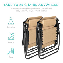 Load image into Gallery viewer, Set of 2 Adjustable Zero Gravity Patio Chair Recliners w/ Cup Holders
