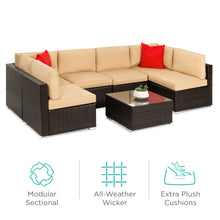 Load image into Gallery viewer, 7-Piece Modular Wicker Sectional Conversation Set w/ 2 Pillows, Cover
