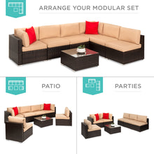 Load image into Gallery viewer, 7-Piece Modular Wicker Sectional Conversation Set w/ 2 Pillows, Cover
