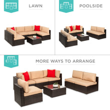 Load image into Gallery viewer, 7-Piece Modular Wicker Sectional Conversation Set w/ 2 Pillows, Cover
