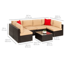 Load image into Gallery viewer, 7-Piece Modular Wicker Sectional Conversation Set w/ 2 Pillows, Cover
