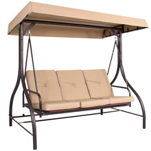 Load image into Gallery viewer, 3-Seat Outdoor Canopy Swing Glider Furniture w/ Convertible Flatbed Backrest
