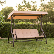 Load image into Gallery viewer, 3-Seat Outdoor Canopy Swing Glider Furniture w/ Convertible Flatbed Backrest
