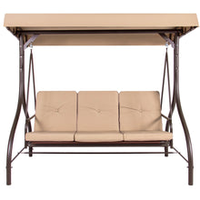 Load image into Gallery viewer, 3-Seat Outdoor Canopy Swing Glider Furniture w/ Convertible Flatbed Backrest
