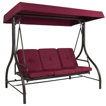 Load image into Gallery viewer, 3-Seat Outdoor Canopy Swing Glider Furniture w/ Convertible Flatbed Backrest
