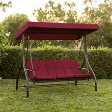 Load image into Gallery viewer, 3-Seat Outdoor Canopy Swing Glider Furniture w/ Convertible Flatbed Backrest
