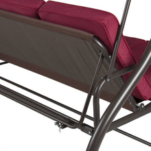 Load image into Gallery viewer, 3-Seat Outdoor Canopy Swing Glider Furniture w/ Convertible Flatbed Backrest
