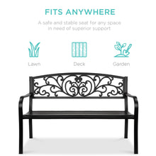 Load image into Gallery viewer, Steel Bench for Outdoor, Patio, Garden w/ Floral Design
