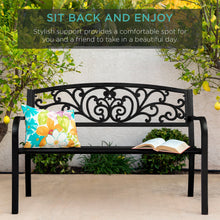 Load image into Gallery viewer, Steel Bench for Outdoor, Patio, Garden w/ Floral Design
