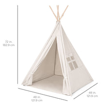 Load image into Gallery viewer, 6ft Kids Pretend Cotton Teepee Play Tent w/ Mesh Window, Carrying Case
