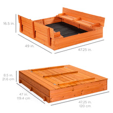 Load image into Gallery viewer, 47x47in Kids Cedar Sandbox w/ Sand Screen, 2 Benches - Brown
