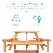 Load image into Gallery viewer, 6-Person Circular Wooden Picnic Table w/ Benches
