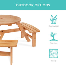 Load image into Gallery viewer, 6-Person Circular Wooden Picnic Table w/ Benches
