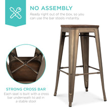 Load image into Gallery viewer, Set of 4 Industrial Steel Backless Bar Height Stools w/ Wooden Seats - 30in
