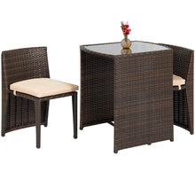 Load image into Gallery viewer, 3-Piece Wicker Bistro Outdoor Furniture Set w/ Glass Top Table
