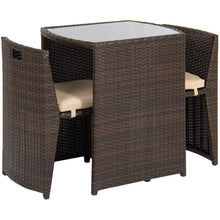 Load image into Gallery viewer, 3-Piece Wicker Bistro Outdoor Furniture Set w/ Glass Top Table
