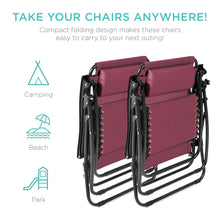 Load image into Gallery viewer, Set of 2 Adjustable Zero Gravity Patio Chair Recliners w/ Cup Holders
