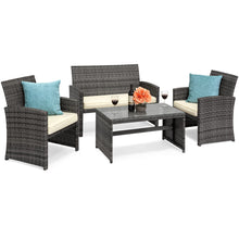 Load image into Gallery viewer, 4-Piece Outdoor Wicker Sofa Furniture Set w/ 1 Double, 2 Single Sofas, Table
