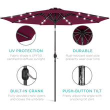 Load image into Gallery viewer, 10ft Solar LED Lighted Patio Umbrella w/ Tilt Adjustment, Fade-Resistance
