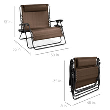 Load image into Gallery viewer, 2-Person Double Wide Zero Gravity Chair Lounger w/ Cup Holders, Headrest
