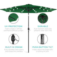 Load image into Gallery viewer, 10ft Solar LED Lighted Patio Umbrella w/ Tilt Adjustment, Fade-Resistance
