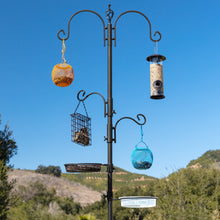 Load image into Gallery viewer, 91in 4-Hook Bird Feeding Station, Steel Multi-Feeder Stand w/ 2 Bird Feeders
