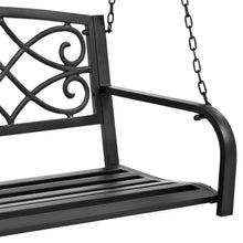 Load image into Gallery viewer, Outdoor Metal Hanging 2-Person Swing Bench w/ Fleur-de-Lis Accents
