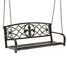 Load image into Gallery viewer, Outdoor Metal Hanging 2-Person Swing Bench w/ Fleur-de-Lis Accents
