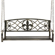 Load image into Gallery viewer, Outdoor Metal Hanging 2-Person Swing Bench w/ Fleur-de-Lis Accents
