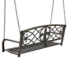 Load image into Gallery viewer, Outdoor Metal Hanging 2-Person Swing Bench w/ Fleur-de-Lis Accents
