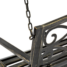 Load image into Gallery viewer, Outdoor Metal Hanging 2-Person Swing Bench w/ Fleur-de-Lis Accents

