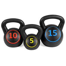 Load image into Gallery viewer, 3-Piece Kettlebell Exercise Fitness Weights Set w/ Base Rack - Black
