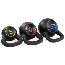 Load image into Gallery viewer, 3-Piece Kettlebell Exercise Fitness Weights Set w/ Base Rack - Black
