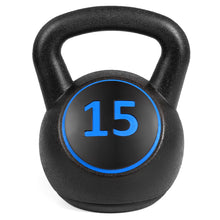 Load image into Gallery viewer, 3-Piece Kettlebell Exercise Fitness Weights Set w/ Base Rack - Black
