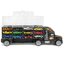 Load image into Gallery viewer, 29-Piece 2-Sided Carrier Truck w/ 11 Accessories, 18 Cars - Multicolor
