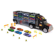 Load image into Gallery viewer, 29-Piece 2-Sided Carrier Truck w/ 11 Accessories, 18 Cars - Multicolor
