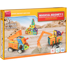 Load image into Gallery viewer, 162-Piece Magnetic Building Block Tile Toy Set w/ Excavator Dump Truck
