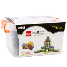 Load image into Gallery viewer, 32-Piece Kids Magnetic Building Tiles Toy Set w/ Carrying Case
