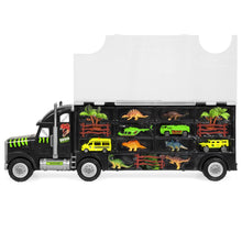 Load image into Gallery viewer, 16-Piece 22in Semi-Truck Carrier Toy w/ 3 Cars, 6 Dinosaurs - Multicolor
