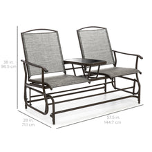 Load image into Gallery viewer, 2-Person Outdoor Mesh Double Glider w/ Tempered Glass Attached Table
