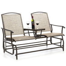 Load image into Gallery viewer, 2-Person Outdoor Mesh Double Glider w/ Tempered Glass Attached Table
