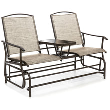 Load image into Gallery viewer, 2-Person Outdoor Mesh Double Glider w/ Tempered Glass Attached Table
