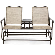 Load image into Gallery viewer, 2-Person Outdoor Mesh Double Glider w/ Tempered Glass Attached Table
