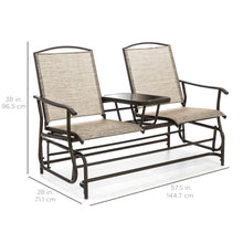 Load image into Gallery viewer, 2-Person Outdoor Mesh Double Glider w/ Tempered Glass Attached Table
