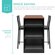 Load image into Gallery viewer, 3-Piece Counter Height Kitchen Dining Table Set w/ Storage Shelves
