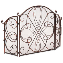 Load image into Gallery viewer, 3-Panel 55x33in Wrought Iron Metal Fireplace Screen Cover w/ Scroll Design
